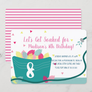 Girls Water Balloon Fight Birthday Pink Invitation