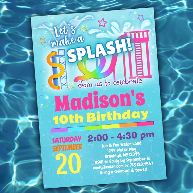 Girls Water Park Birthday Party Invitation (Creator Uploaded)