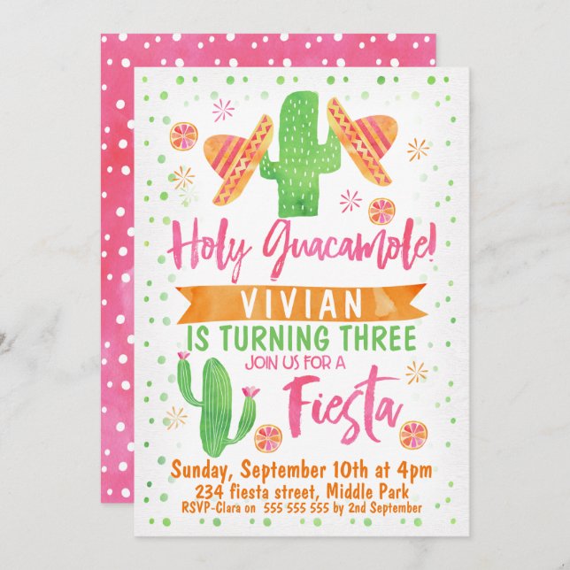 Girls Watercolor Fiesta Birthday Invitation (Front/Back)
