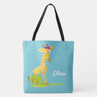 Girls Watercolor Giraffe Personalised Blue Animal