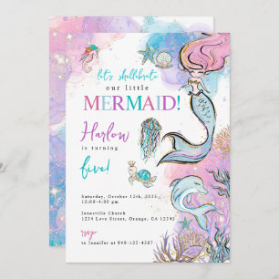 Girl's Watercolor Mermaid Birthday Invitation