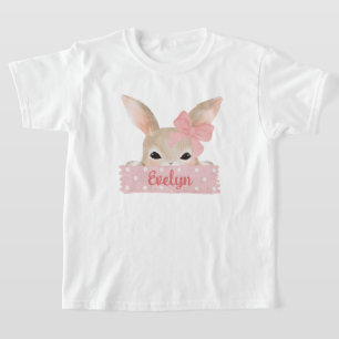 Girls Watercolor Pink Easter Bunny T-Shirt