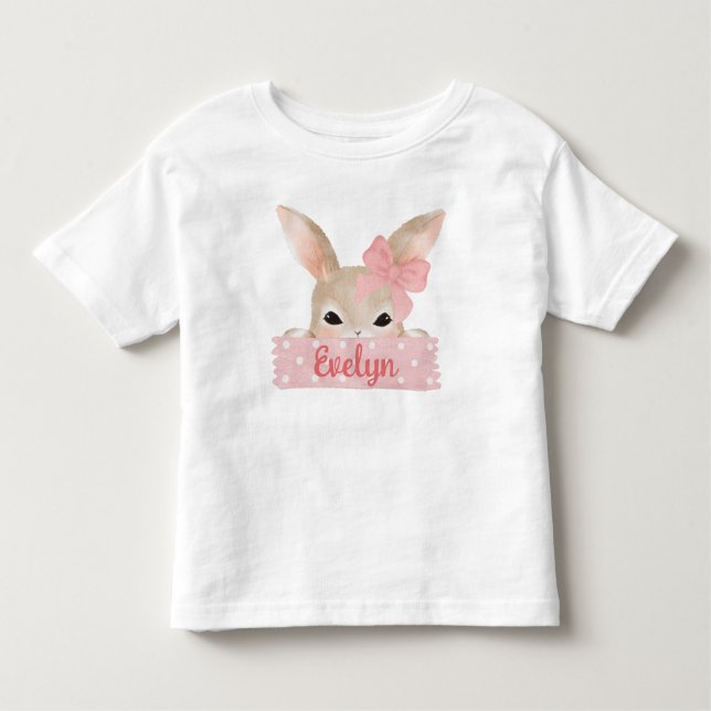 Girls Watercolor Pink Easter Bunny  Toddler T-Shirt (Front)
