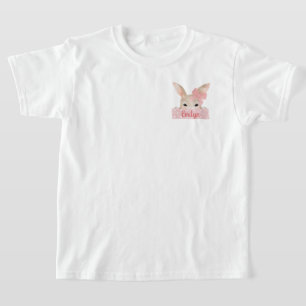 Girls Watercolor Pocket Pink Easter Bunny T-Shirt