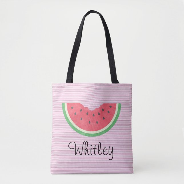 Girls Watercolor Watermelon T-Shirt Beach Towel Tote Bag (Front)