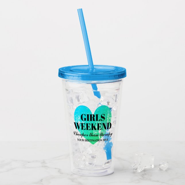 Girls weekend bachelorette party turquoise heart acrylic tumbler (Front Ice)