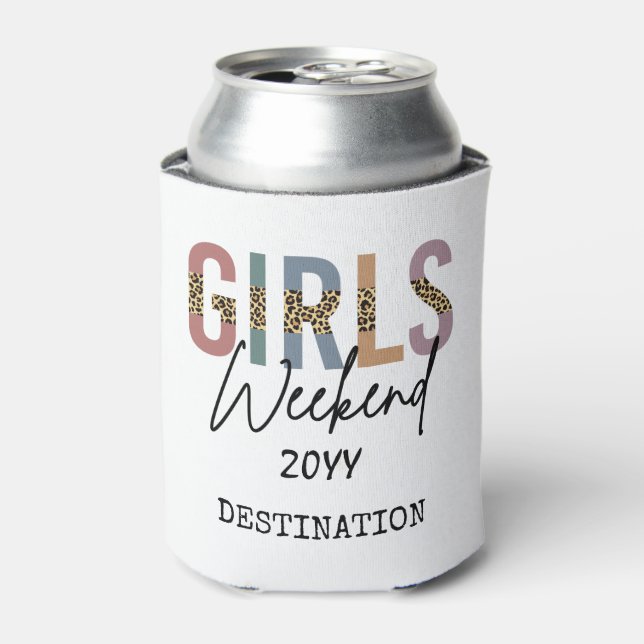 Girls Weekend Cheetah Print Girls trip getaway Can Cooler (Can Front)