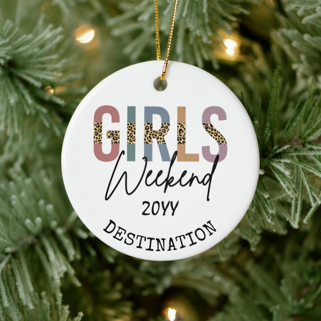 Girls Weekend Cheetah Print Girls trip getaway Ceramic Ornament (Tree)