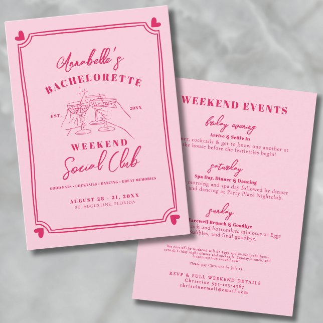 Girls Weekend Cocktail Social Club Bachelorette Invitation (Girls Weekend Cocktail Social Club Bachelorette Invitation)