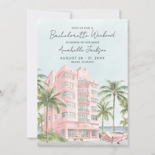 Girls Weekend Miami Beach Bachelorette Party Invitation (Front)