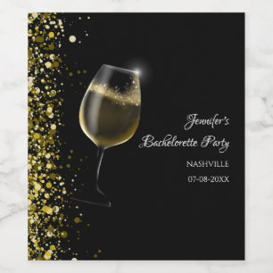 Girls weekend mocktail bachelorette party gold win wine label