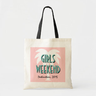Girls weekend tote bag Coral pink palm tree