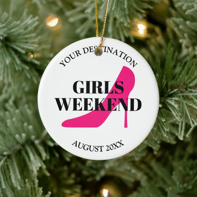 Girls weekend trip custom pink stiletto shoe ceramic ornament (Tree)