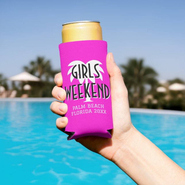 Girl's weekend trip personalised pink seltzer can cooler (In Situ Pool)