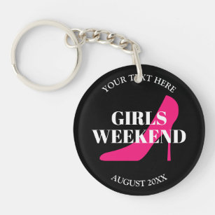 Girls weekend trip pink stiletto personalised gift key ring