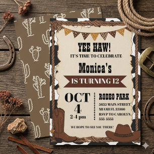Girls Western Cowgirl 12th Birthday Rodeo  Invitation