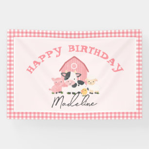 Girls Whimsical Cute Pink Farm Animal Birthday Banner