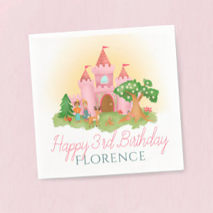 Girls Whimsical Pink Fairytale Princess Birthday Napkin