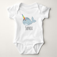 Girls Whimsical Rainbow Narwhal Cartoon and Name