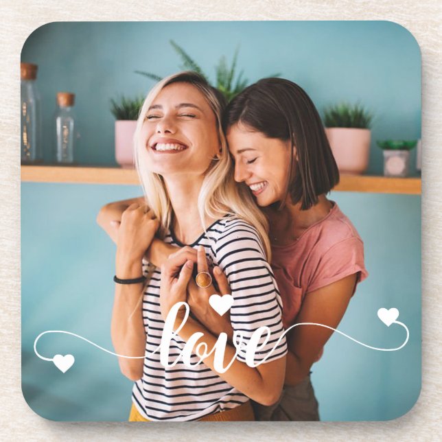 Girls White Love Script With Heart Valentine Coaster (Front)