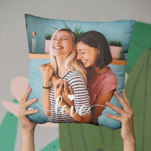 Girls White Love Script With Heart Valentine Cushion