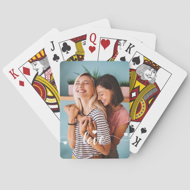 Girls White Love Script With Heart Valentine Playing Cards (Back)