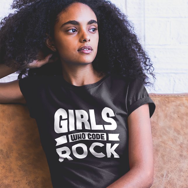 Girls Who Code Rock, White on Black T-Shirt (Creator Uploaded)