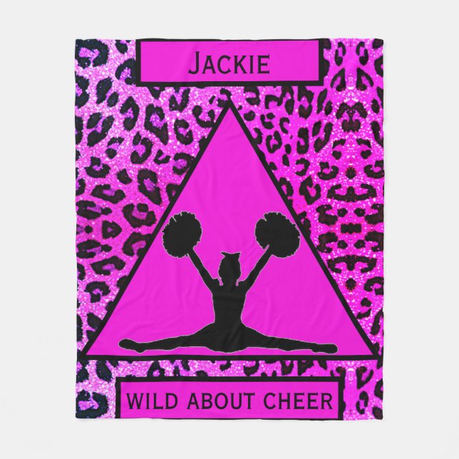 Girls "Wild About Cheer" Pink Leopard Fleece Blanket (Front)