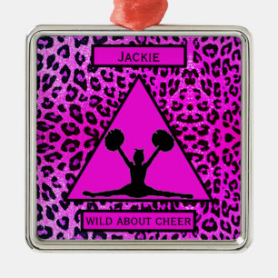 Girls "Wild About Cheer" Pink Leopard   Metal Ornament