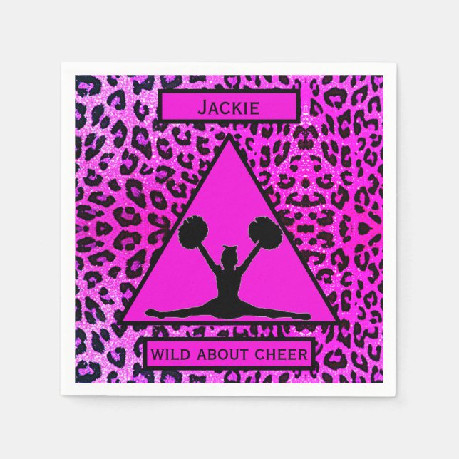 Girls "Wild About Cheer" Pink Leopard   Napkin (Front)