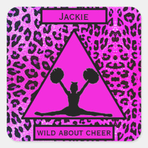 Girls "Wild About Cheer" Pink Leopard    Square Sticker