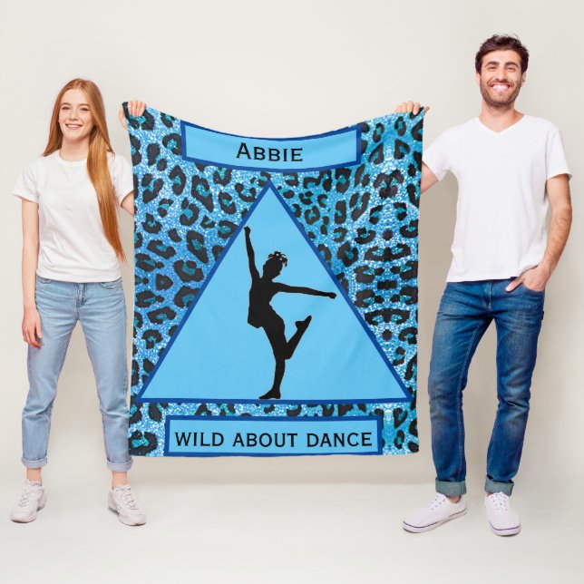 Girls "Wild About Dance" Blue Leopard Fleece Blanket (In Situ)