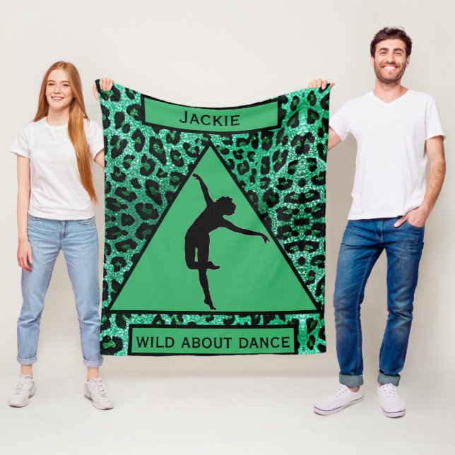 Girls "Wild About Dance" Green Leopard Fleece Blanket (In Situ)