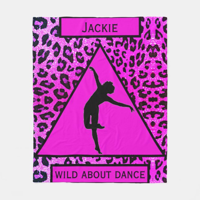 Girls "Wild About Dance" Pink Leopard Fleece Blanket (Front)
