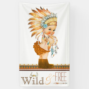 Girls Wild and Free Tribal Boho Baby Shower Banner