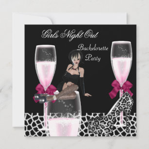 Girls Wild Night Out Pink Shoes Champagne Invitation
