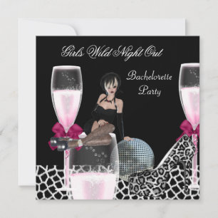 Girls Wild Night Out Pink Shoes Champagne Invitation