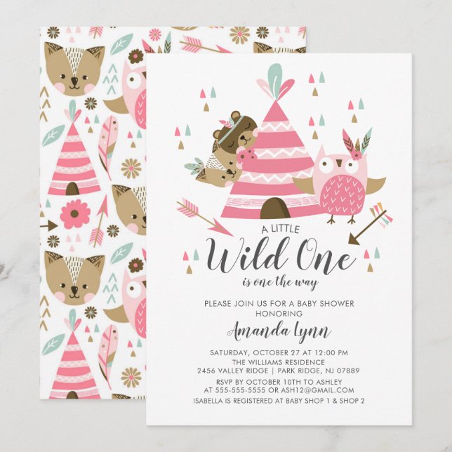 Girls Wild One Baby Shower Invitation (Front/Back)