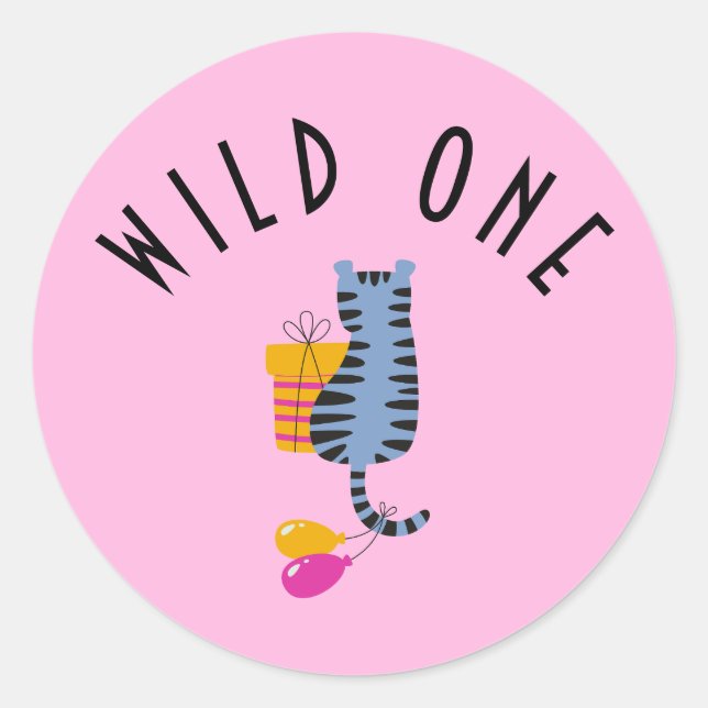 Girl's Wild One First Birthday Sticker (Front)