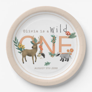 Girls Wild One Pink Woodland Animals 1st Birthday Paper Plate
