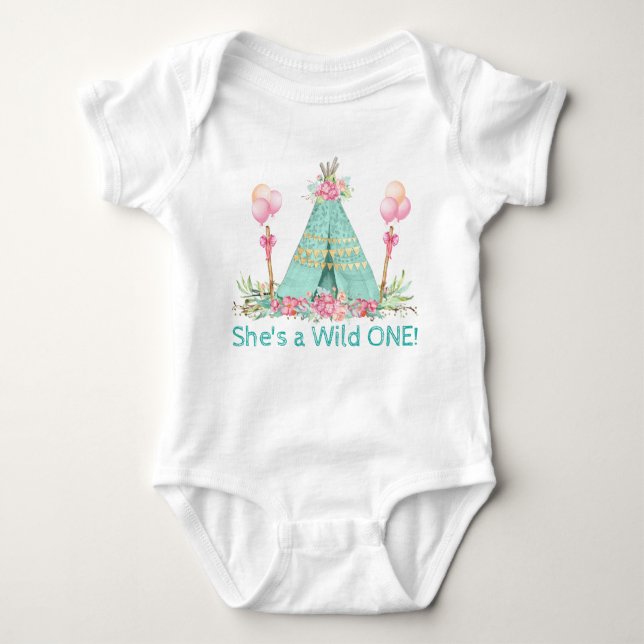 Girls Wild One Teepee 1st Birthday Shirt (Front)