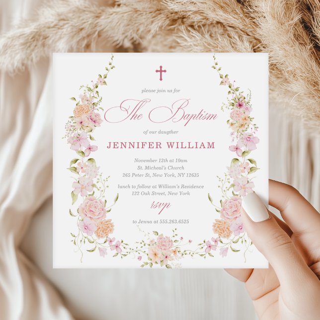 Girls Wildflower Watercolor Baptism Invitation (Creator Uploaded)