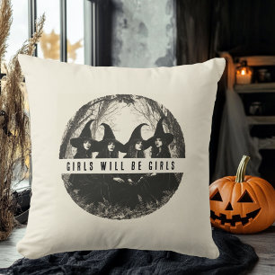 "Girls Will Be Girls   Cute Witch-Themed Halloween Cushion