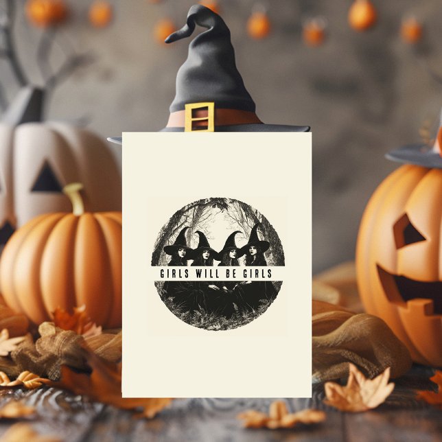 "Girls Will Be Girls | Cute Witch-Themed Halloween Holiday Card (Creator Uploaded)