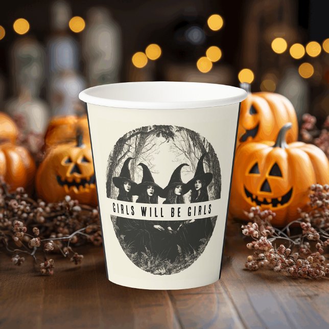 "Girls Will Be Girls | Cute Witch-Themed Halloween Paper Cups (Creator Uploaded)