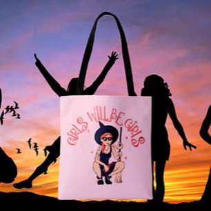 Girls Will Be Girls   Feminist Witch Tote Bag