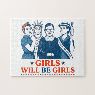 Girls Will Be Girls Patriotic Feminist 4th of July Jigsaw Puzzle