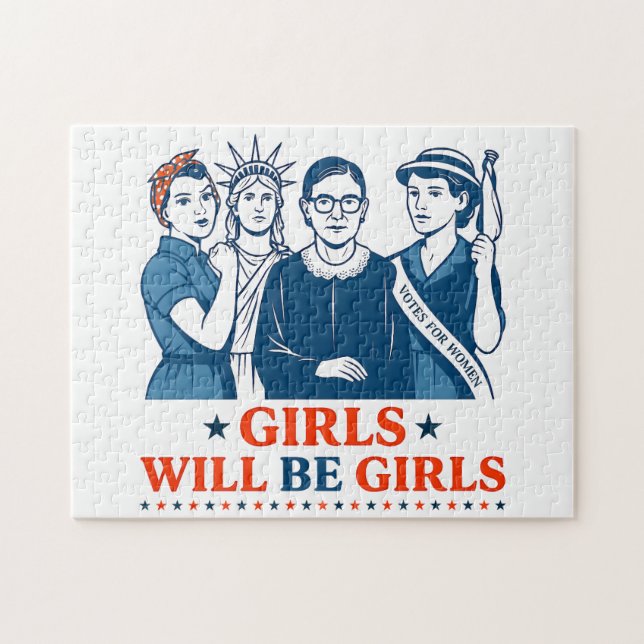Girls Will Be Girls Patriotic Feminist 4th of July Jigsaw Puzzle (Horizontal)