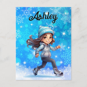Girls Winter Ice Skate Figure Skate Snowflake Postcard
