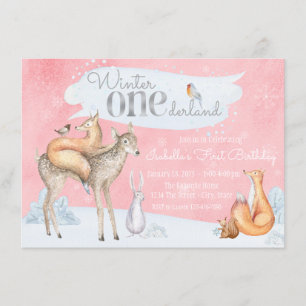 Girls Winter ONEderland Woodland 1st Birthday Invitation
